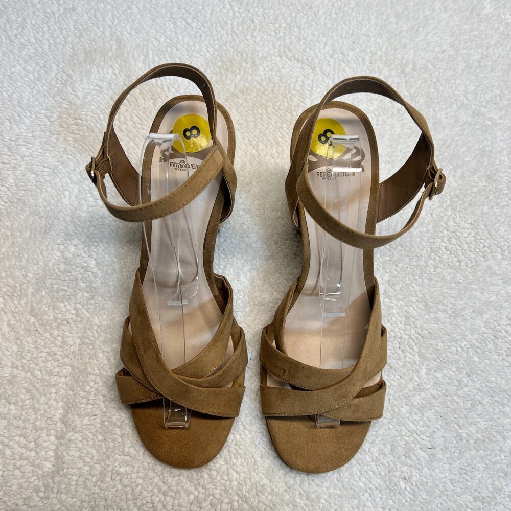 Fergalicious by Fergie Women's Block Heels Sandals Beige Caramel, Size 8